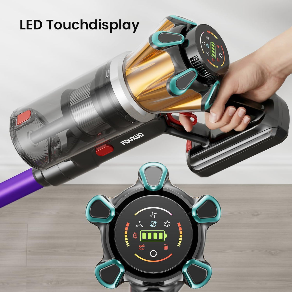 Cordless Vacuum Cleaner 650 W/ 55kPa /70 Min, 1.8 L Battery Vacuum Cleaner with Hurricane Mode, Anti-Tangle Brush, Self-Standing, OLED Display, Wall Charging Station, for Carpets Pet Hair Hard
