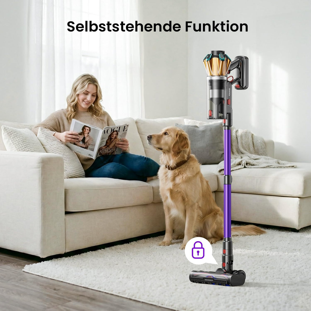 Cordless Vacuum Cleaner 650 W/ 55kPa /70 Min, 1.8 L Battery Vacuum Cleaner with Hurricane Mode, Anti-Tangle Brush, Self-Standing, OLED Display, Wall Charging Station, for Carpets Pet Hair Hard