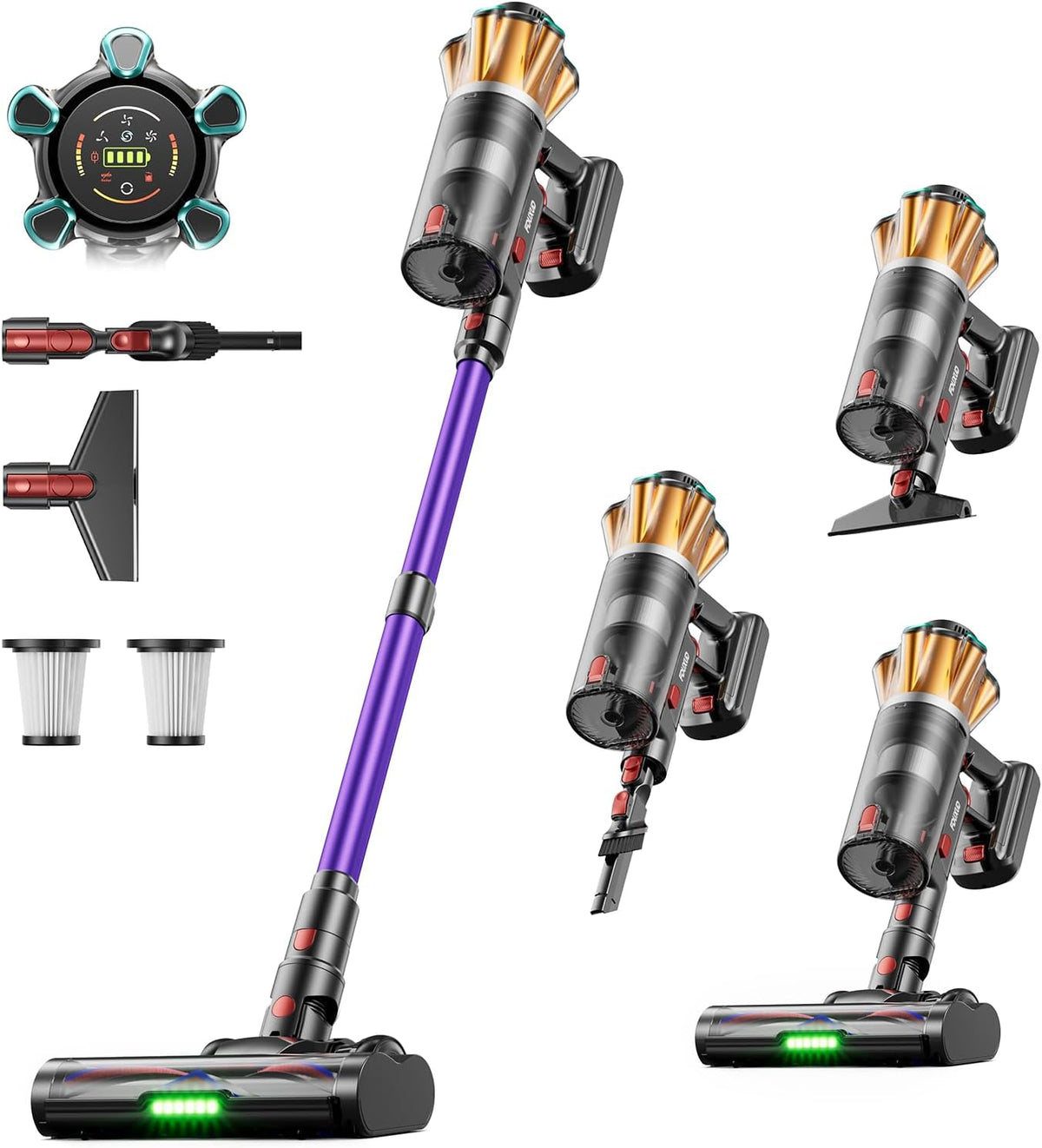 Cordless Vacuum Cleaner 650 W/ 55kPa /70 Min, 1.8 L Battery Vacuum Cleaner with Hurricane Mode, Anti-Tangle Brush, Self-Standing, OLED Display, Wall Charging Station, for Carpets Pet Hair Hard