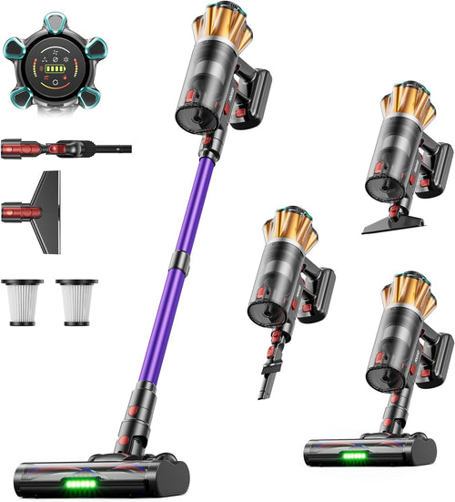 Cordless Vacuum Cleaner 650 W/ 55kPa /70 Min, 1.8 L Battery Vacuum Cleaner with Hurricane Mode, Anti-Tangle Brush, Self-Standing, OLED Display, Wall Charging Station, for Carpets Pet Hair Hard