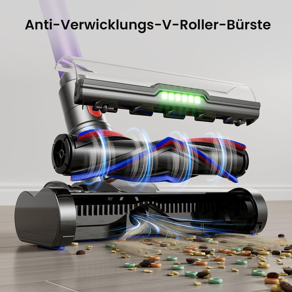 Cordless Vacuum Cleaner 650 W/ 55kPa /70 Min, 1.8 L Battery Vacuum Cleaner with Hurricane Mode, Anti-Tangle Brush, Self-Standing, OLED Display, Wall Charging Station, for Carpets Pet Hair Hard